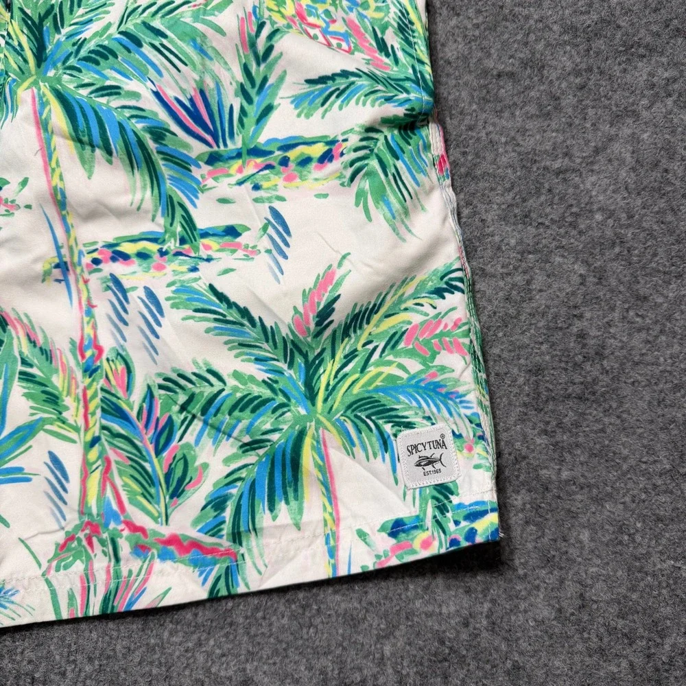 SPICY TUNA MENS SWIM TRUNKS TROPICAL PALM TREE PINEAPPLE BOARD SHORTS WHITE XL